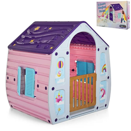 Garden Store Direct 10-561 Magical House Kids Playhouse - Indoor/Outdoor Children's Play Tent with Door & Windows, 102x90x109cm, Easy Assembly Plastic Toy House Multiple Colours Available! (Unicorn)