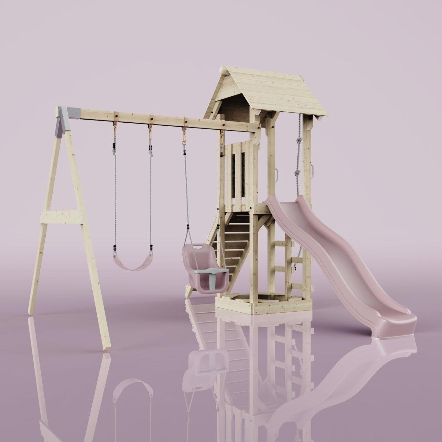 PolarPlay Tower Kids Wooden Climbing Frame - Swing Olavo Rose