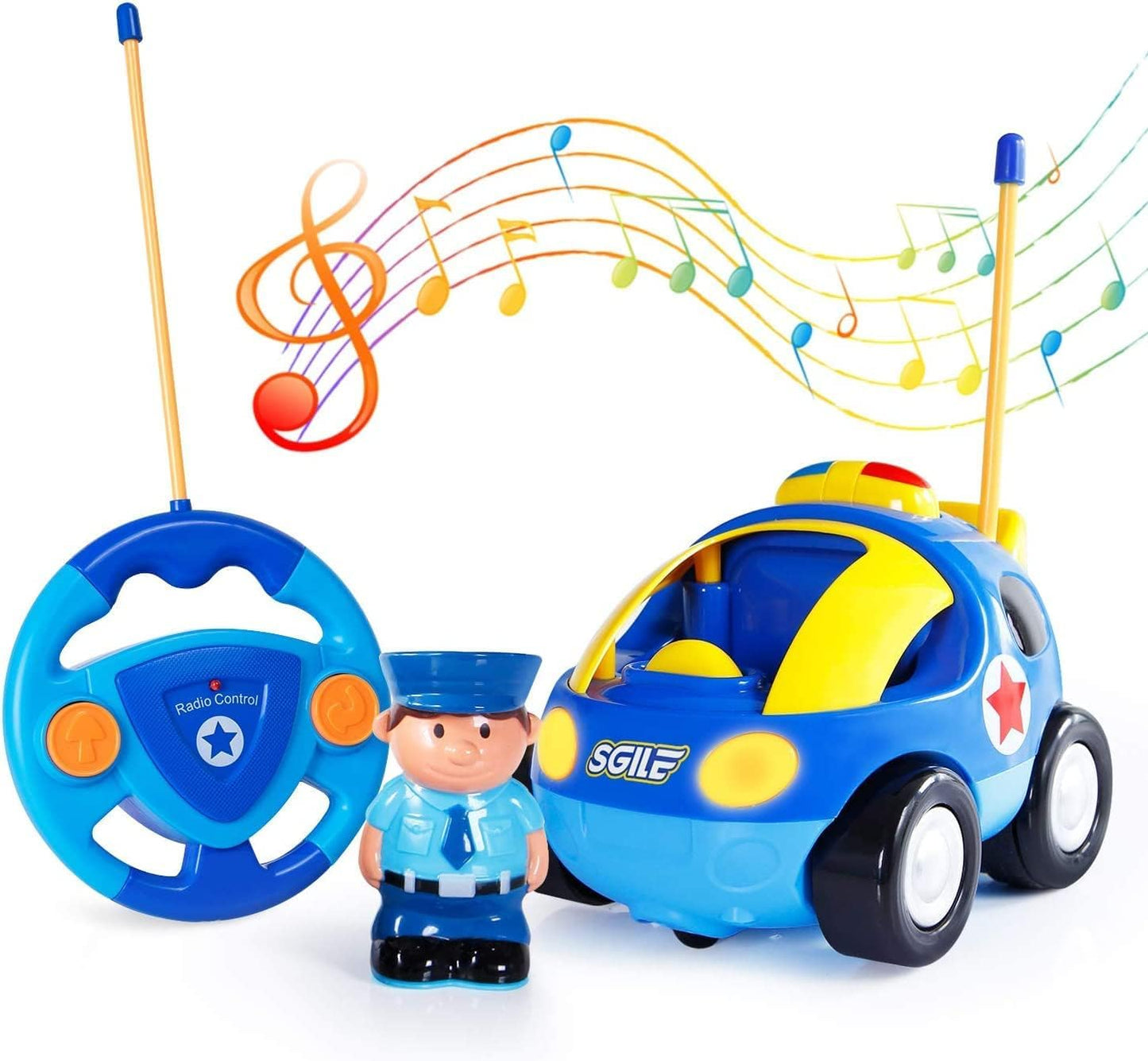 SGILE Remote Control Car for Toddlers with Sound and Light, RC Police Car Toys Birthday Gift Present for 18 Month+ Year Old Boys Girls, Blue