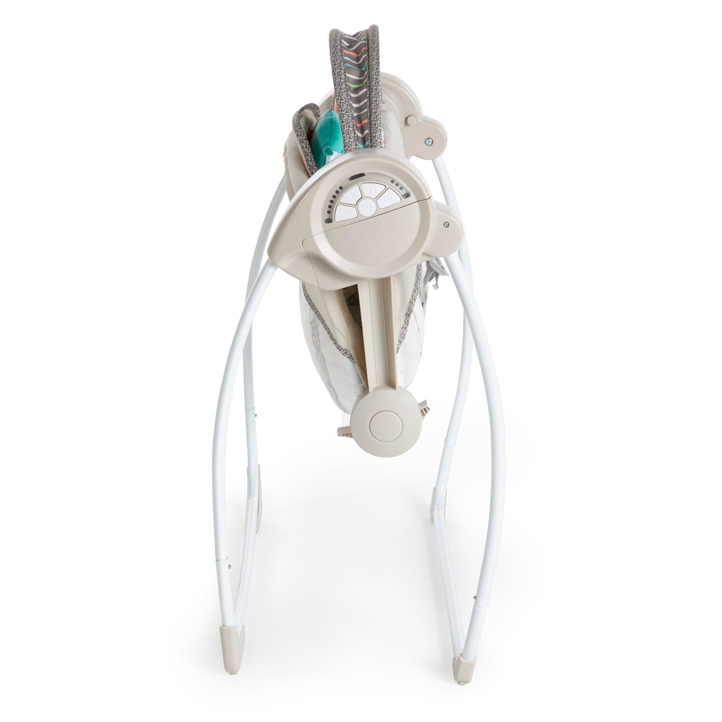 Ingenuity Soothe 'n Delight baby swing with 6 speeds, music, toy bar, foldable design, and compact portable features.