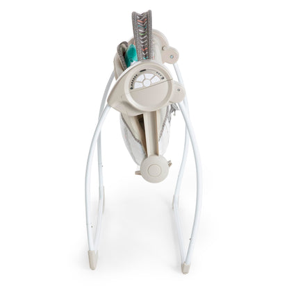Ingenuity Soothe 'n Delight baby swing with 6 speeds, music, toy bar, foldable design, and compact portable features.
