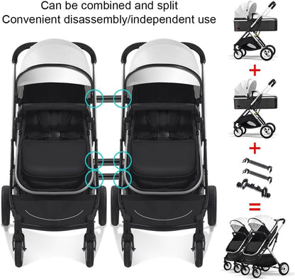 EYPKPL Lightweight Double Stroller Foldable Double Pushchair with Adjustable Canopy Baby Carriage Removable Prams Tandem Strollers