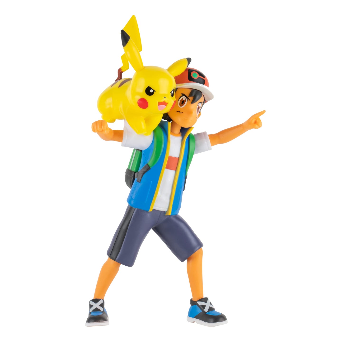 Pokémon 4.5-inch Ash figure with 2-inch Pikachu, showcasing dynamic battle action pose and detailed features.