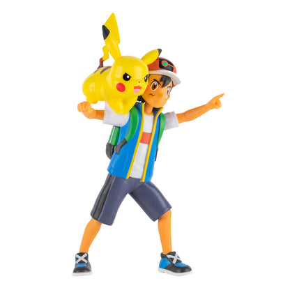 Pokémon 4.5-inch Ash figure with 2-inch Pikachu, showcasing dynamic battle action pose and detailed features.