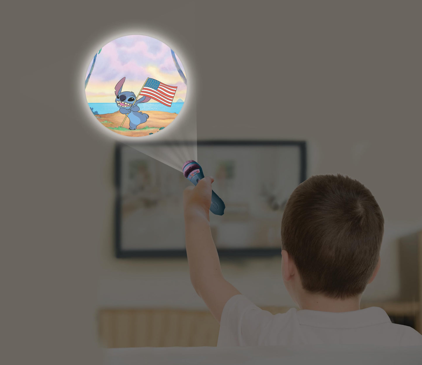 LEXIBOOK - Disney Stitch - Stories projector, torch light and projector with 3 discs, 24 images, create your own stories, LTC050D