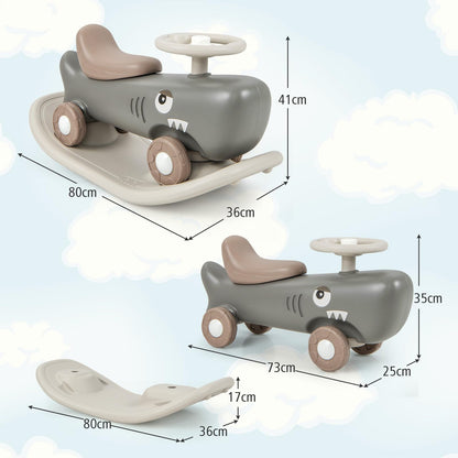 GYMAX Kids Rocking Horse, 3 in 1 Toddler Ride On Car with Detachable Balance Board & Anti-slip EVA Strips, Foot to Floor Sliding Car Indoor Rocking Toy for Boys Girls (Dark Gray)