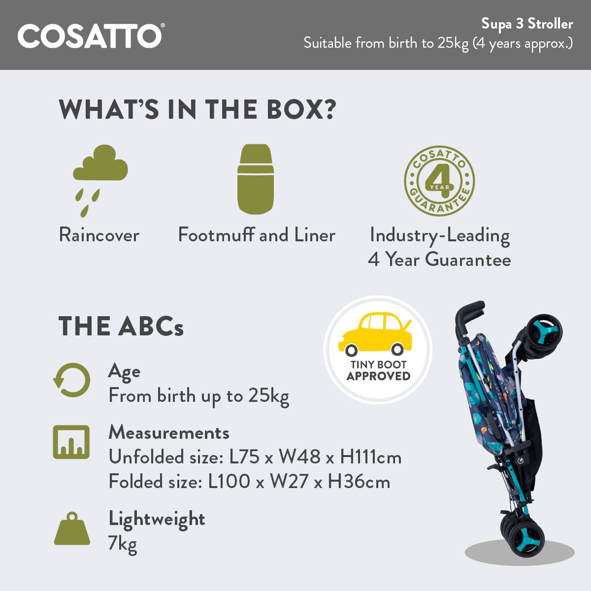 Cosatto Supa 3 Pushchair with Footmuff – Lightweight Stroller from Birth to 25Kg - Easy, Compact, Umbrella Fold, Large Shopping Basket, Carry Handle Footmuff, Dragon Kingdom