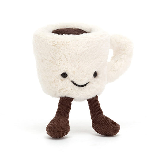 Jellycat Amuseable Espresso Cup plush toy with a smiling face and soft, textured fabric in a cute coffee cup shape.