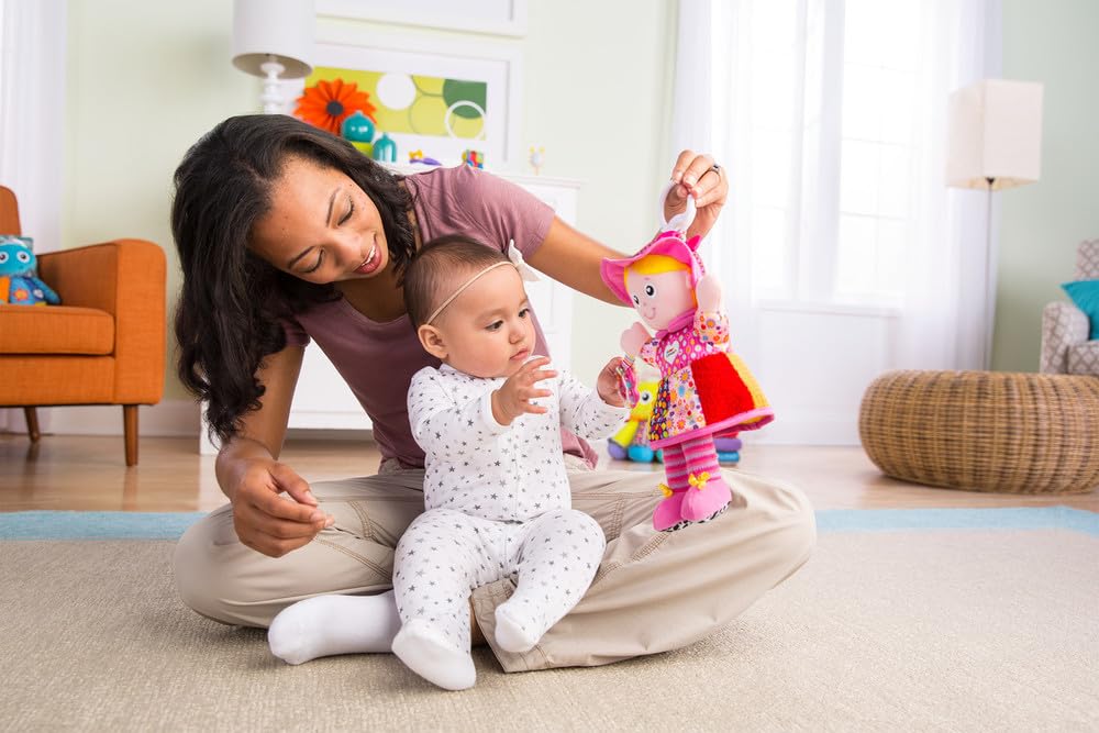 LAMAZE My Friend Emily clip-on pram and pushchair sensory toy for newborn babies 0-6 months, suitable for boys and girls.