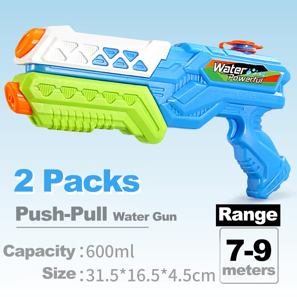 Cakkone blue water guns, powerful long-distance water pistols, 600ML capacity, ideal for kids and adults at pool or beach parties