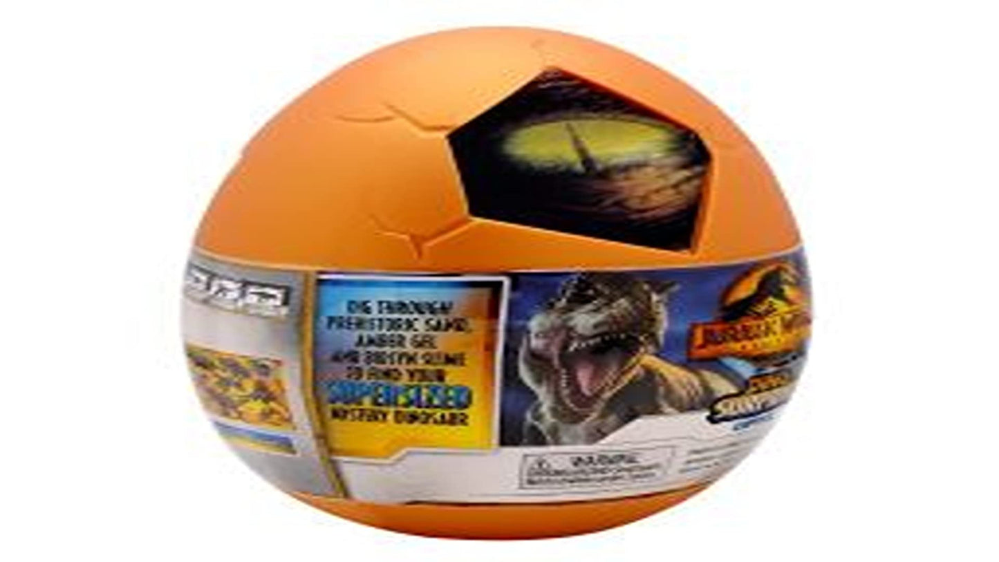 Jurassic World CAPTIVZ DOMINION SURPRISE EGG. DOMINION MOVIE EXCLUSIVE SUPER SIZED POP N LOCK DINOS. SAND, AMBER SAP, BIOSYN LAB SLIME