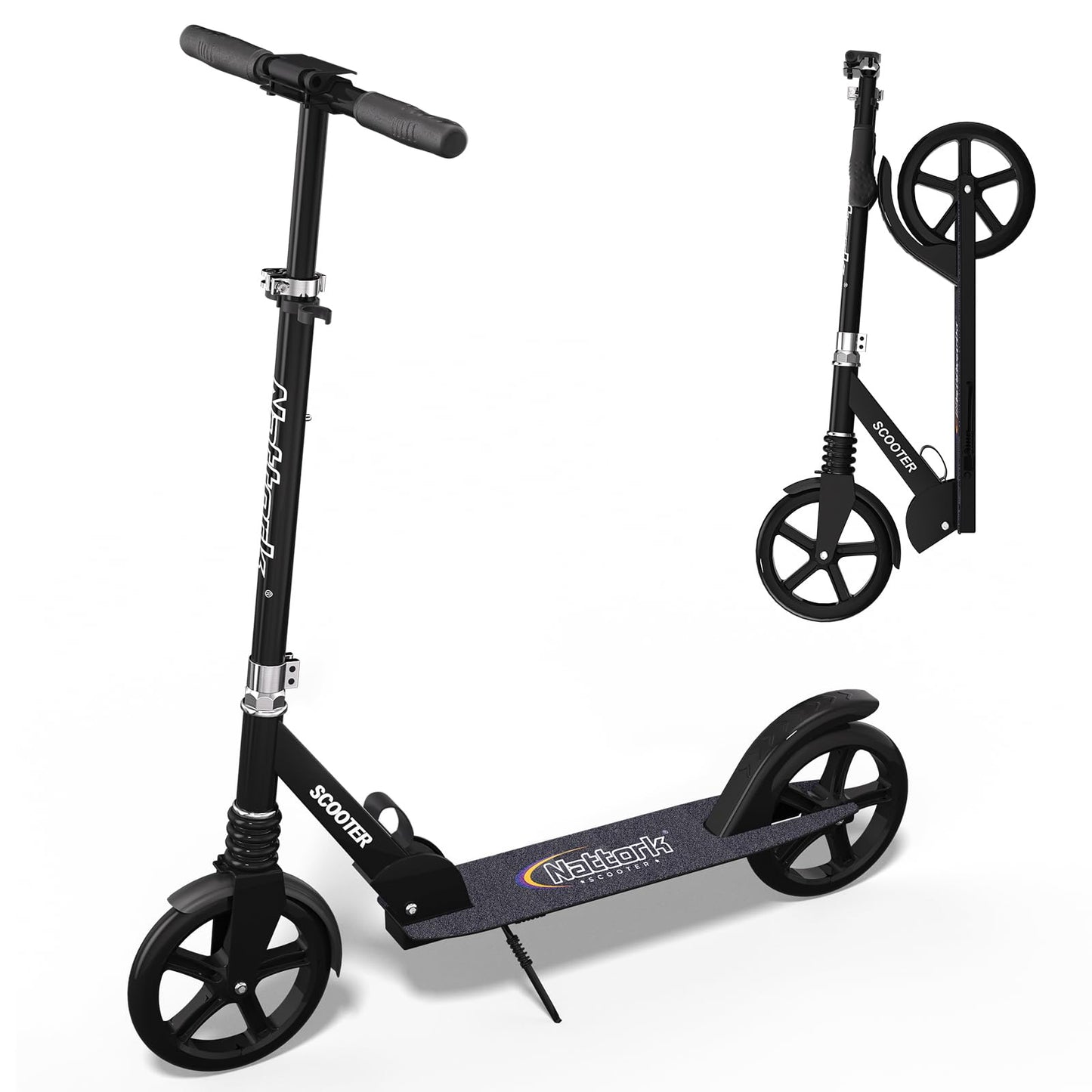 Nattork 8" navy blue kick scooter with sturdy wheels, front shock absorber, and adjustable handlebar for teens and adults.