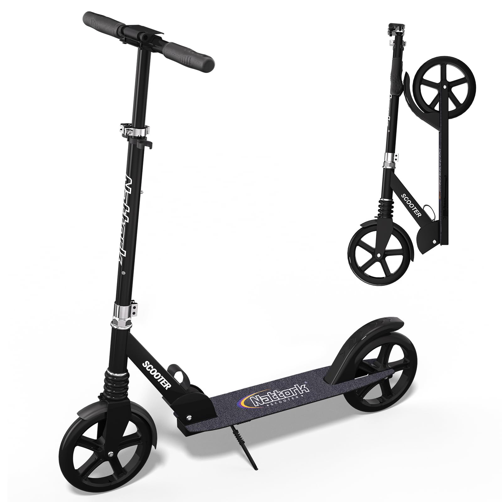 Nattork 8" navy blue kick scooter with sturdy wheels, front shock absorber, and adjustable handlebar for teens and adults.