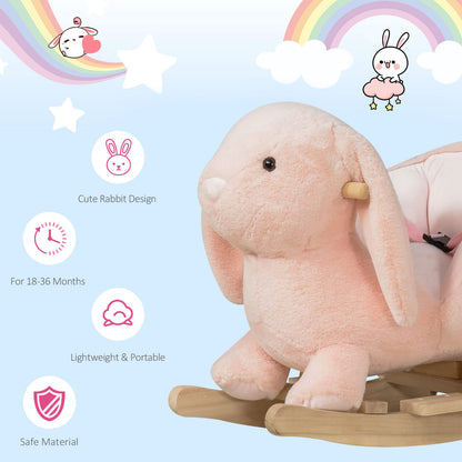 HOMCOM Kids Rocking Rabbit, Plush Rocking Horse Ride-On w/Sound, Wood Base, Seatbelt, for Ages 18-36 Months, Pink