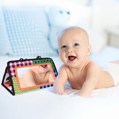 Vicloon Tummy Time Mirror, Baby Mirror Black and White Sensory Toys Tummy Time Activity Mirror, Baby Mirror Toy Safe Foldable with High Contrast Patterns Play and Pat Activity Mat for Newborn Infants