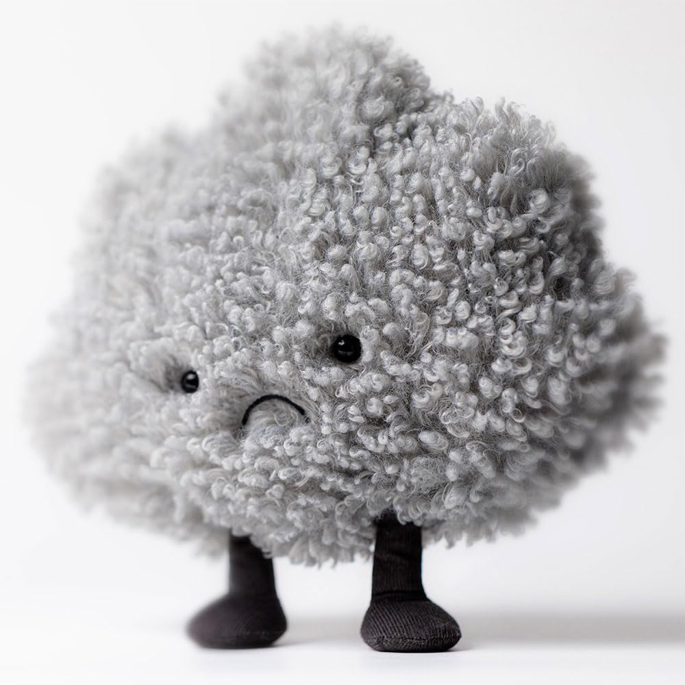 Jellycat Amuseables Storm Cloud plush toy with a smiling face and soft, fluffy texture, perfect for cuddling.