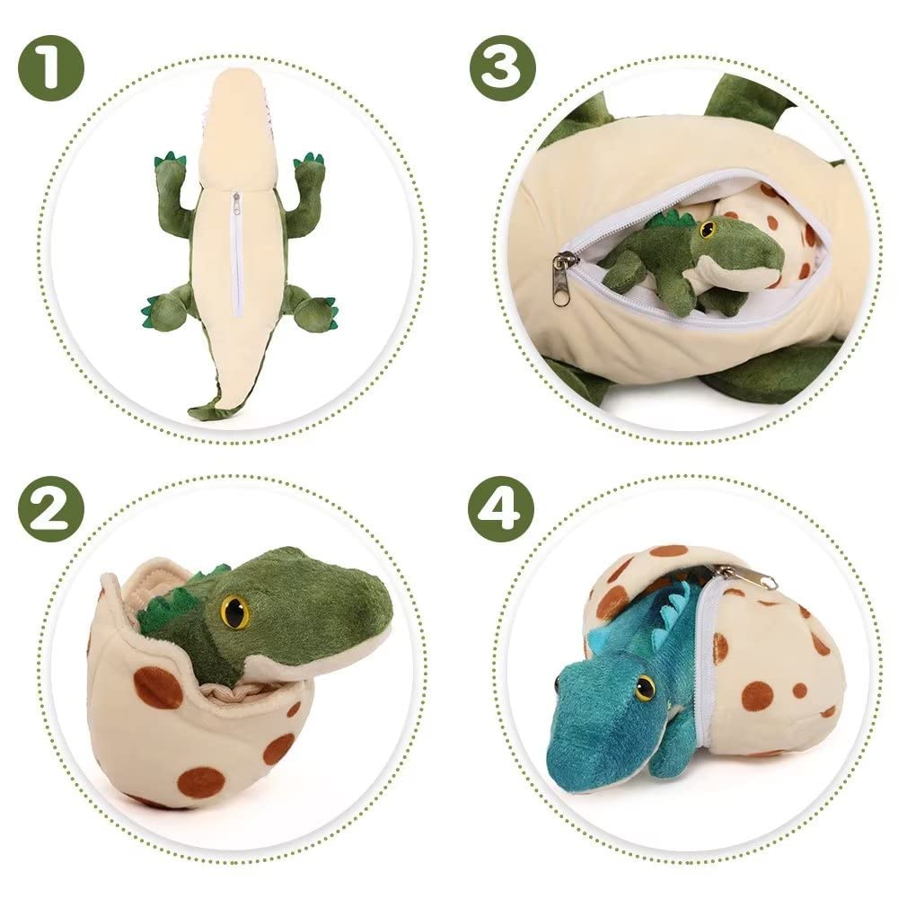 MorisMos Big Alligator Teddy Stuffed Animals, 60cm Green Mommy Fluffy Crocodile with Baby Inside, Giant Cuddly Plush Toys for Boy Large Soft Alligator for Kids Birthday Valentines Deco
