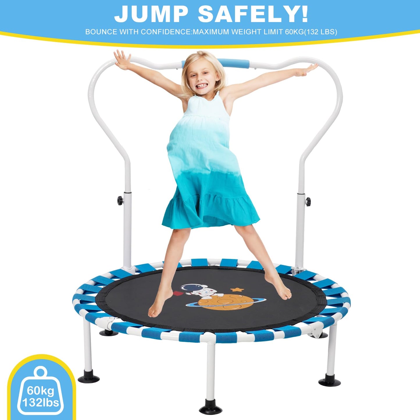 39 inch Trampoline For Toddlers Height Adjustable,Foldable Mini Trampoline For Kids,Baby Sensory Balance Toy Indoor Outdoor 3 4 5 Year Old,Gifts For Girls and Boys (Blue)