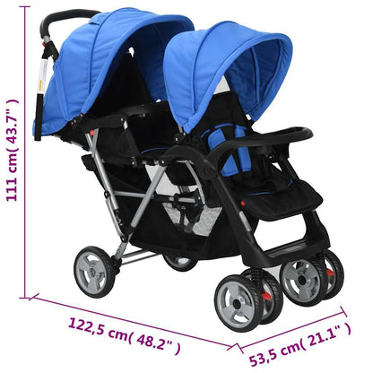 vidaXL Double Pushchair Steel Twin Pushchair Buggy Twin Buggy