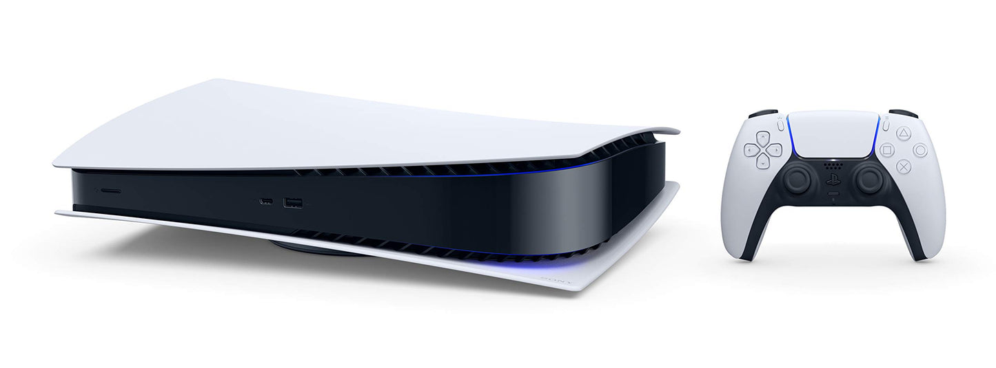PlayStation 5 Digital Console with sleek black design and disc-free setup, featuring modern gaming hardware and a digital-only interface.
