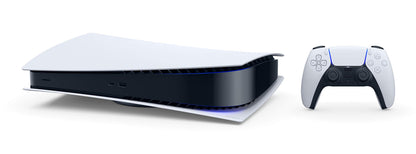 PlayStation 5 Digital Console with sleek black design and disc-free setup, featuring modern gaming hardware and a digital-only interface.