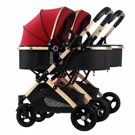 Double Baby Newborn Stroller - Twins Stroller for Infant and Toddler - Detachable Carriage with Mosquito Net - Gray A Color - Portable Folding Pram Trolley - Pack of 1 - Lightweight and Convenient