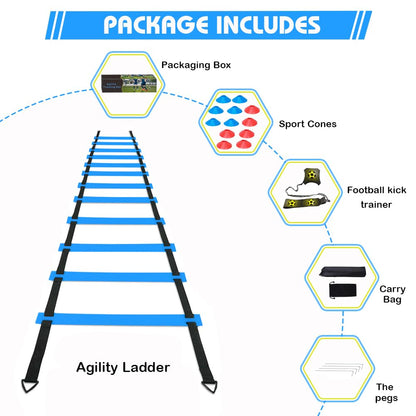 YGORTECH Football Training Equipment for Kids, Speed Agility Training Set, Agility Ladder 12 Rung 6M, Football Kick Trainer, 12 Disc Cones, Football Training Kit Gifts for Boys