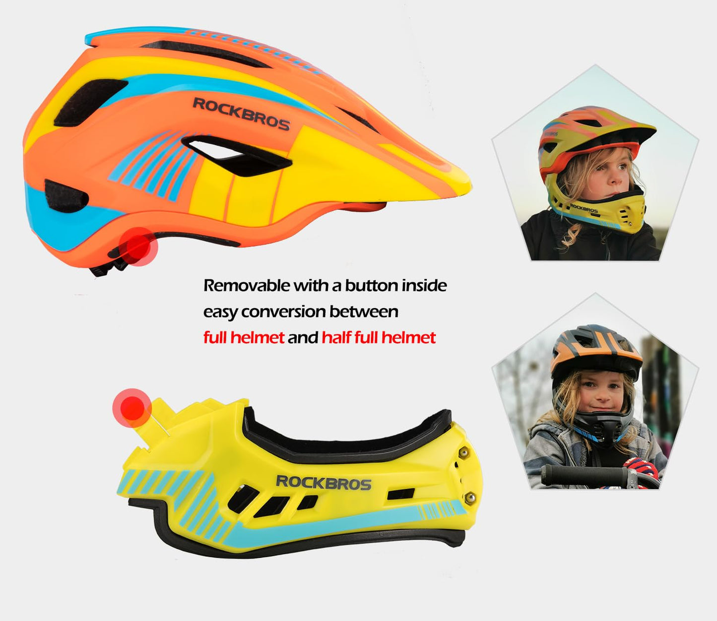 ROCKBROS Kids Full Face Bike Helmet Kids Helmet Toddler Bike Helmets Full Face Protective Safety Helmet for MTB Skateboarding Scooter Roller Skating Cycling S: 48-52 cm, M: 55-58 cm