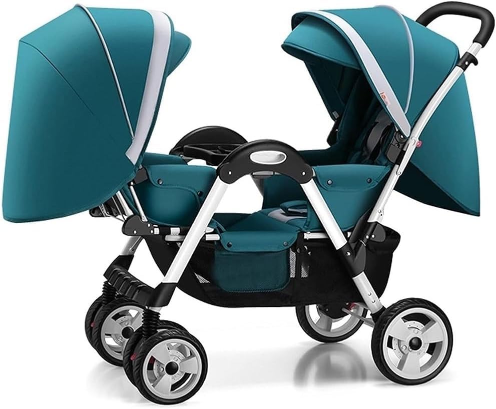 Double Baby Stroller Tandem Carriage For New Umbrella Twist Stroller Pushchair Shock Absorbing Twin Baby Pram Stroller For Infant And Toddler Car Seat And Lie Down, Green