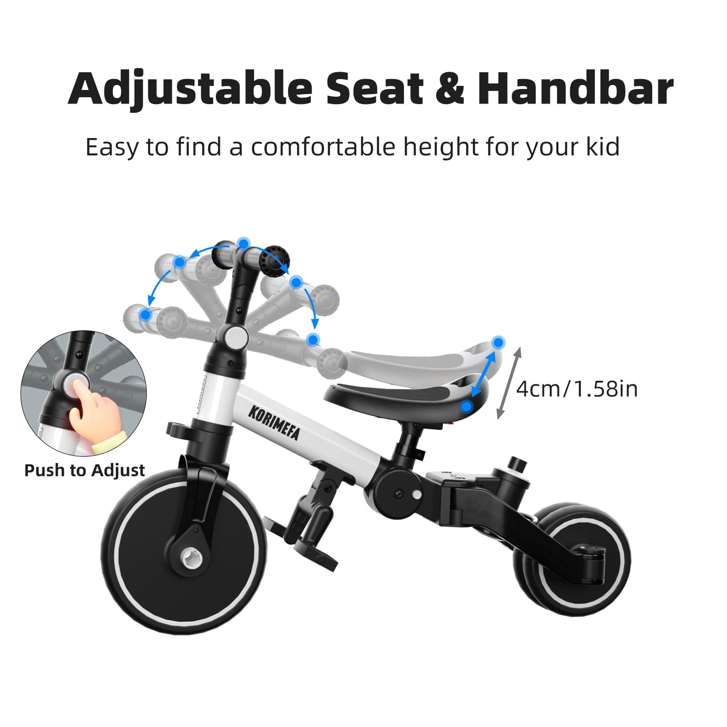 KORIMEFA Toddler Trike Tricycle for 1 2 3 years old with Push Handle, 5 in 1 Balance Bike Bicycle, Baby Infant Ride on Toy for Boys and Girls, Indoor Outdoor Gift Idea