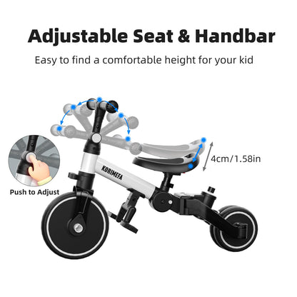 KORIMEFA Toddler Trike Tricycle for 1 2 3 years old with Push Handle, 5 in 1 Balance Bike Bicycle, Baby Infant Ride on Toy for Boys and Girls, Indoor Outdoor Gift Idea
