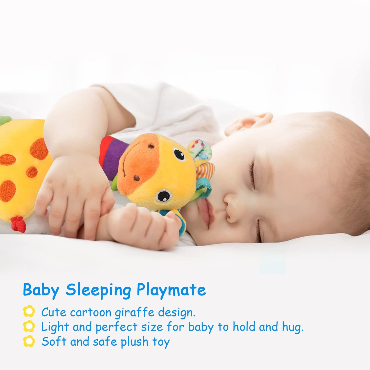 BelleStyle baby pram pushchair giraffe plush sensory toy with teething game, clip-on stroller activity toy for newborns and toddlers