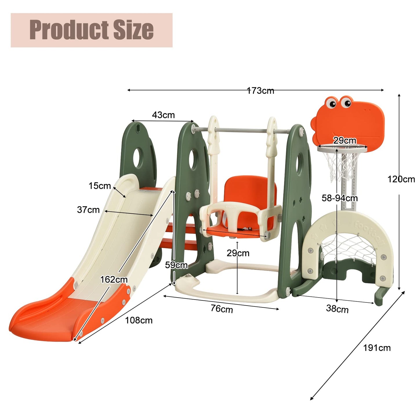 COSTWAY 6 in 1 Toddler Slide and Swing Set, Kids Climber Playset with Adjustable Basketball Hoop, Football Goal and Golf Hole, Children Activity Center for Indoor
