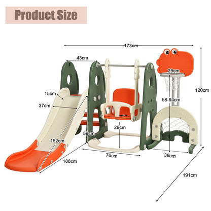 COSTWAY 6 in 1 Toddler Slide and Swing Set, Kids Climber Playset with Adjustable Basketball Hoop, Football Goal and Golf Hole, Children Activity Center for Indoor