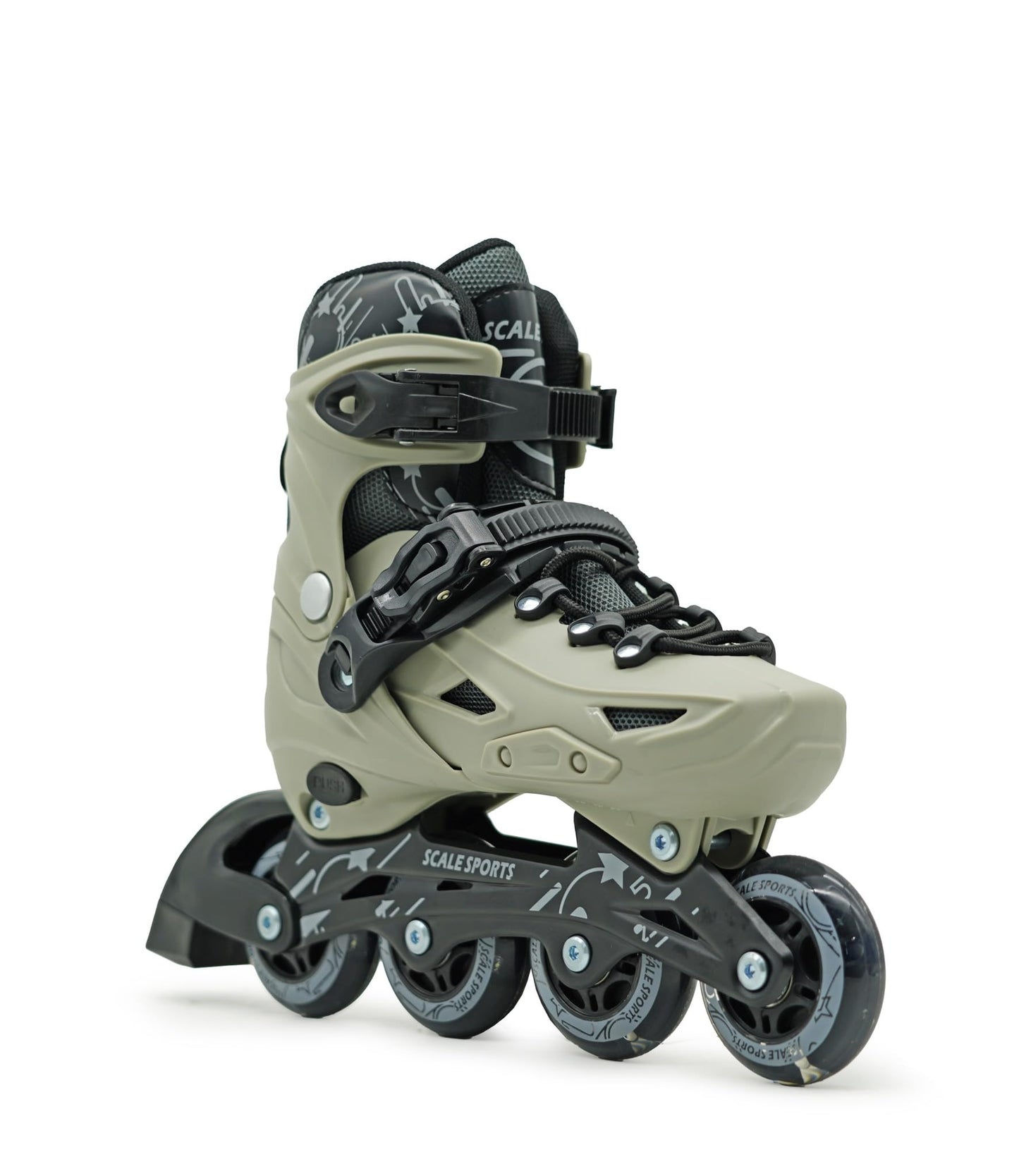Scale Sports adjustable inline roller skates for kids and adults, gray with 8 light-up wheels, medium size UK 2-4.5, EU 34-37.