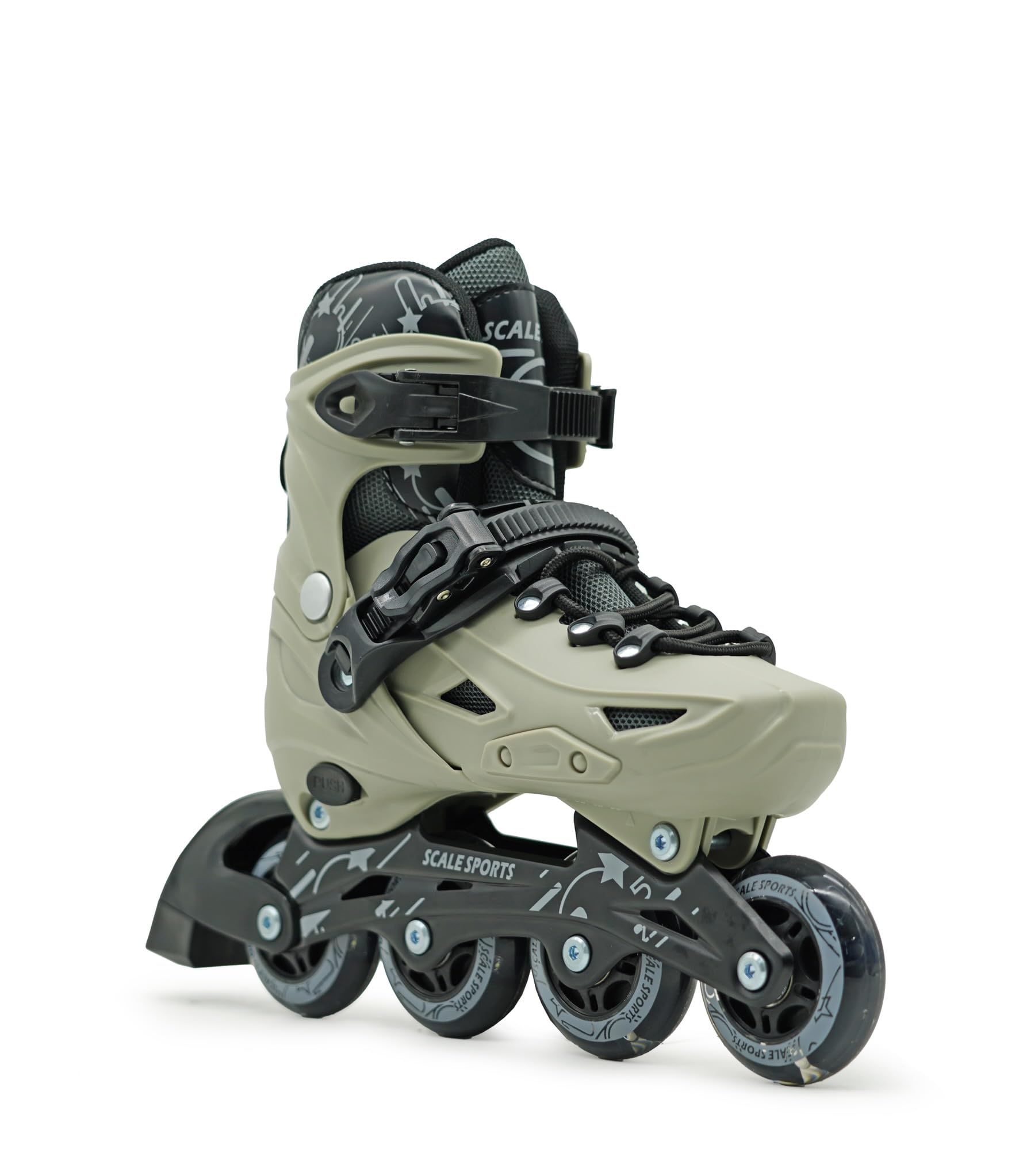 Scale Sports adjustable inline roller skates for kids and adults, gray with 8 light-up wheels, medium size UK 2-4.5, EU 34-37.