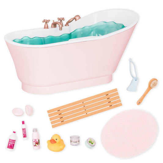 "Our Generation 70.37473Z Cute Bath and Bubbles Set Toy, Splish-splash in the bath with Tub Set for 18-inch dolls, 41.2 x 21.2 x 42.5 Dimension: 3.4 Kgs"