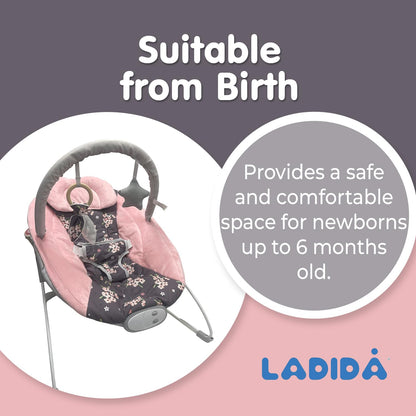 LADIDA Baby Bouncer with Soothing Music and Vibration, Adorable Plum Blossom Design, Suitable for Newborns（148）