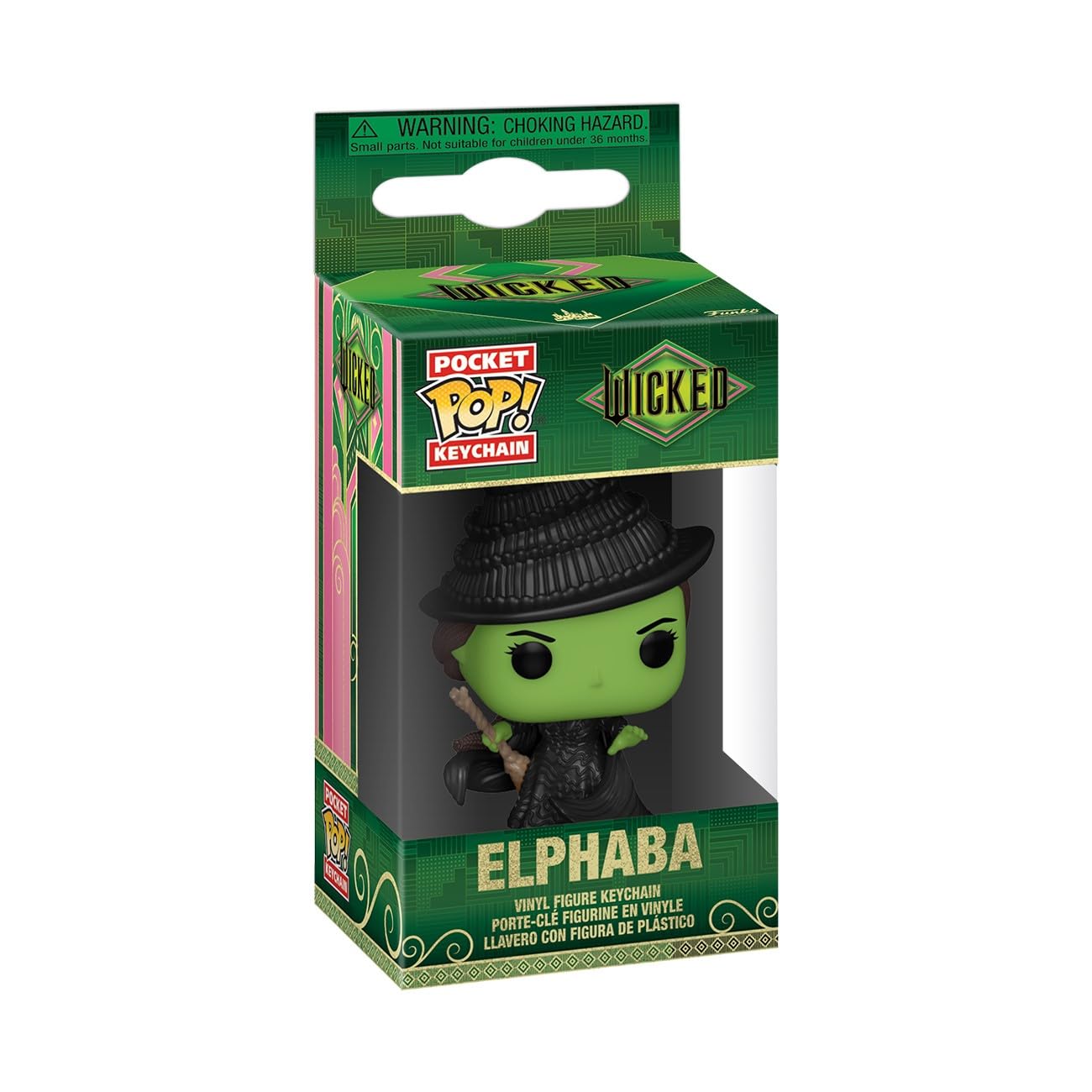 Funko Pop! keychain of Elphaba from Wicked, a collectable mini figure perfect for backpacks or as a gift.