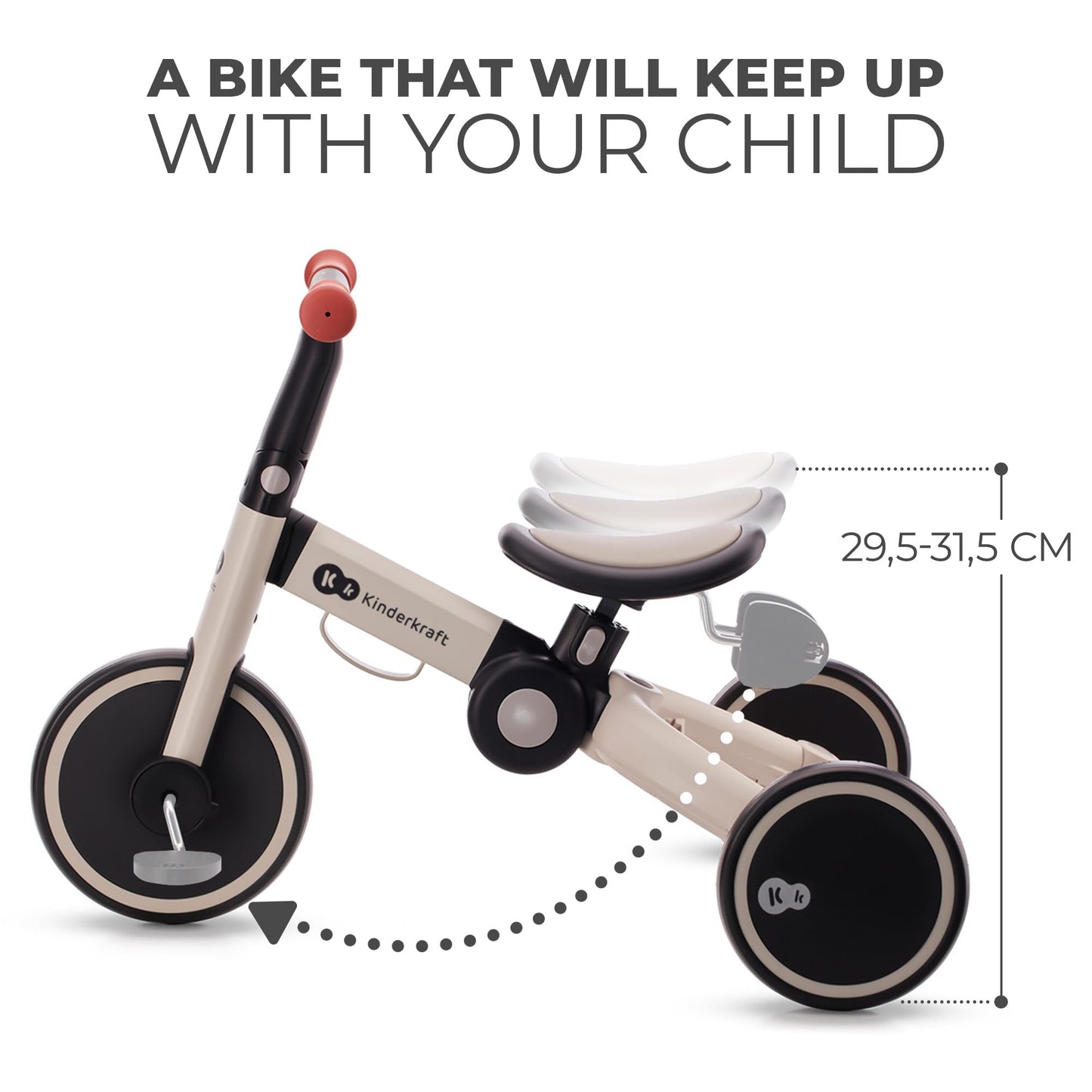 Kinderkraft 4TRIKE, foldable 3-in-1 tricycle, push trike, balance bike, pedal tricycle, lightweight aluminum frame, adjustable seat, EVA wheels, for children 1–5 years, Gray