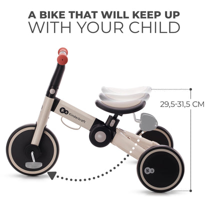 Kinderkraft 4TRIKE, foldable 3-in-1 tricycle, push trike, balance bike, pedal tricycle, lightweight aluminum frame, adjustable seat, EVA wheels, for children 1–5 years, Gray