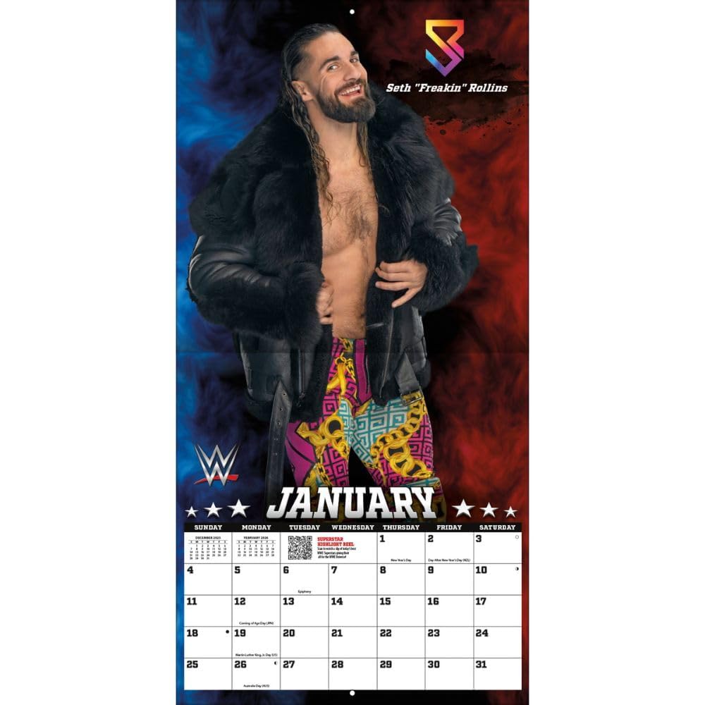 2026 CALENDAR WWE SUPERSTARS MONTH TO VIEW SQUARE WALL CALENDAR OFFICIAL PRODUCT