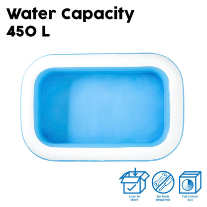 Bestway inflatable family paddling pool in a garden setting, perfect for summer fun and outdoor relaxation.