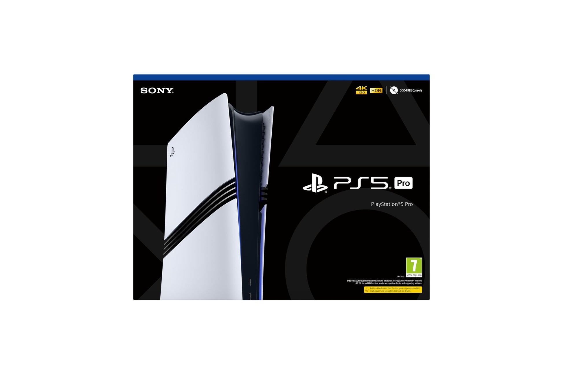 PlayStation 5 Pro gaming console with sleek design and disc slot, black and white color scheme, ready for gaming setup.