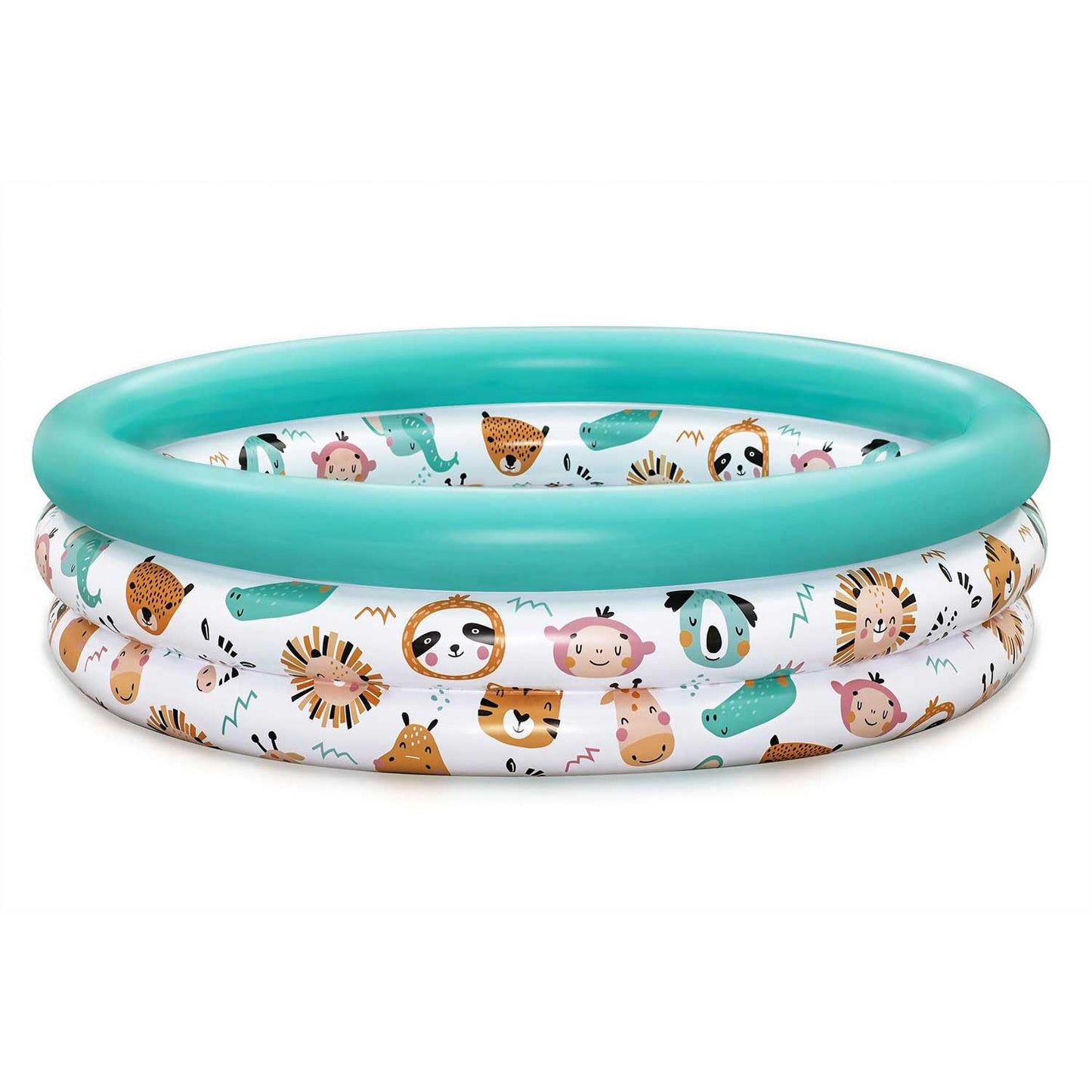 Inflatable Bestway Safari Pals kids paddling pool featuring colorful animal designs for outdoor fun.