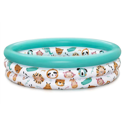 Inflatable Bestway Safari Pals kids paddling pool featuring colorful animal designs for outdoor fun.