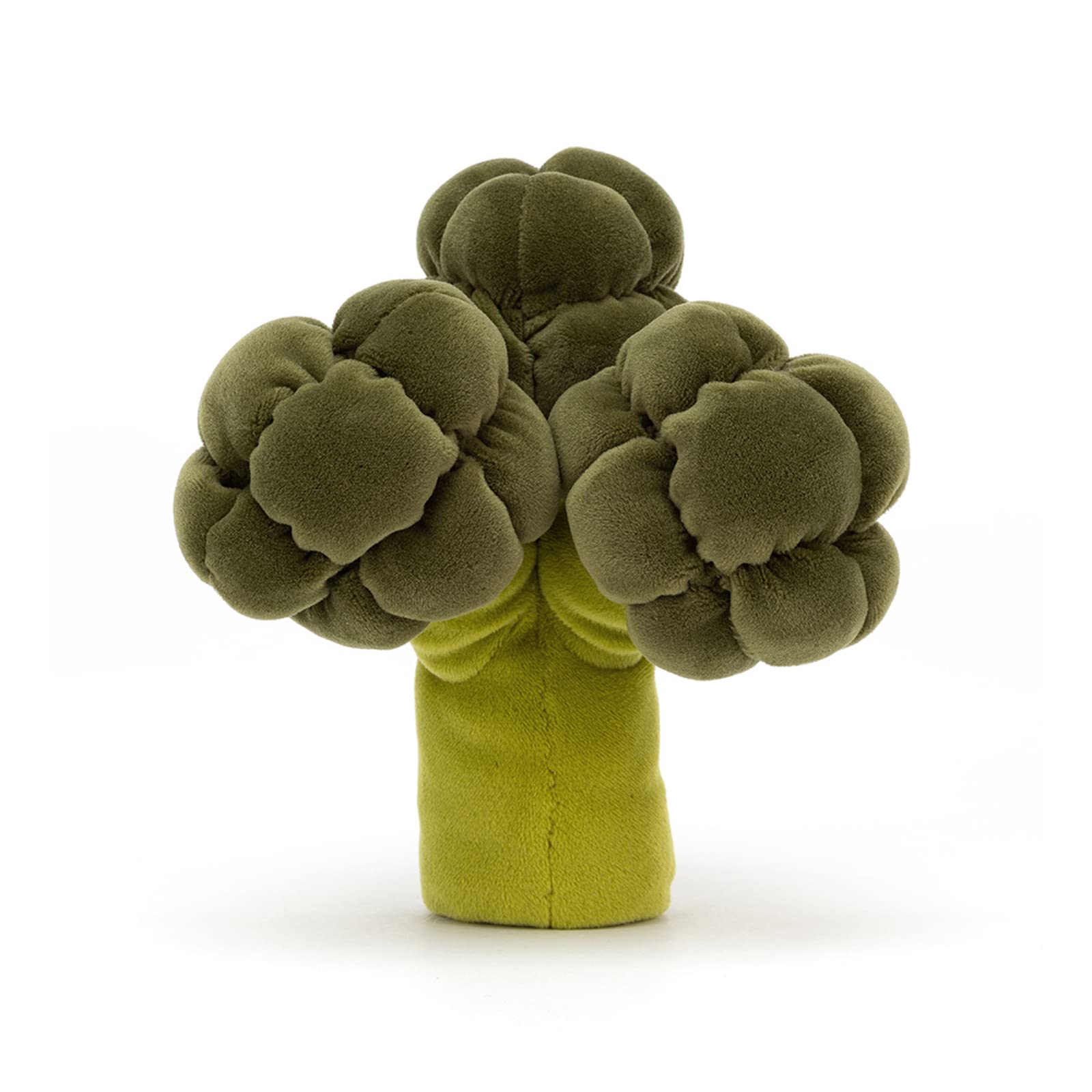 Soft Jellycat Vivacious Vegetable Broccoli plush toy with a smiling face and vibrant green color, ideal for kids' play.