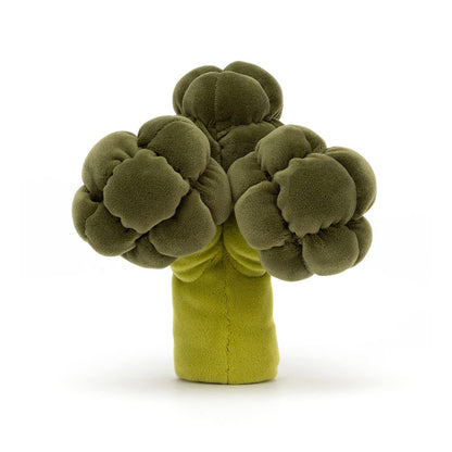 Soft Jellycat Vivacious Vegetable Broccoli plush toy with a smiling face and vibrant green color, ideal for kids' play.