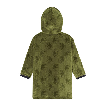 Jurassic World Boys Hoodie, Oversized Fleece Blanket Kids Hoodie Lounge Gown, One Size Fits All Ages 6 to 13 Years Old Khaki