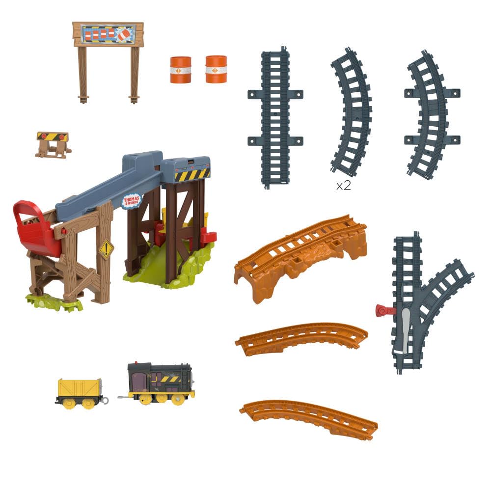 Thomas & Friends Motorized Toy Train Set Diesel’s Lift & Load Construction with Track & Cargo for Preschool Kids Ages 3+ Years, JBW20